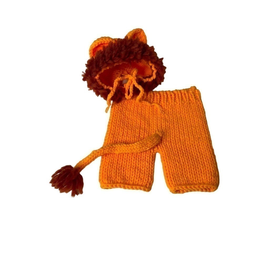 Newborn Photo Session Outfit Lion Costume Hand knit Baby Infant Hat Cap Pants - Picture 9 of 9